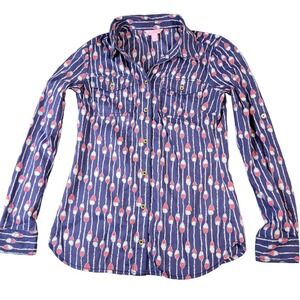 Lilly Pulitzer‎ Cruiser Button Up Shirt Women's Size 2 Long Sleeve Oh Buoy Print